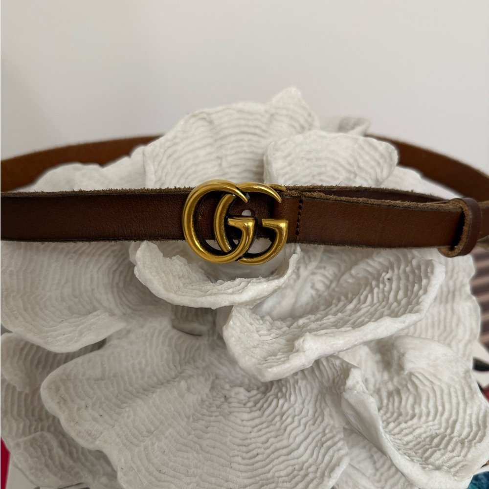 Gucci Brown Leather Double G Buckle Belt